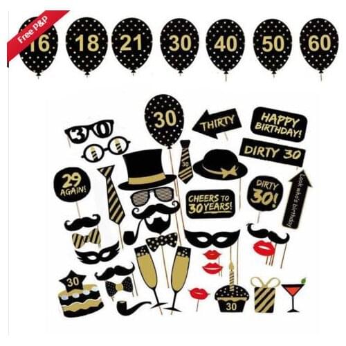 6Pcs Birthday Party DIY Photo Booth Props Funny Party 18/21/30/50/60th Gorgeous 36pcs Birthday Party DIY Photo Booth Props