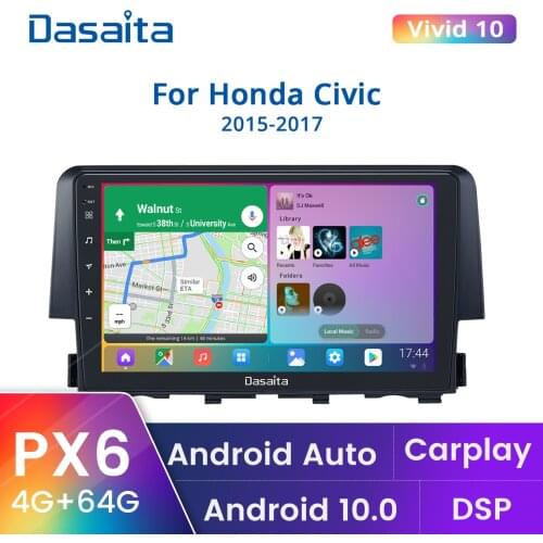 Dasaita 9" Android 10 Car GPS Radio Player for Honda Civic 2015 2016 with Octa Core 4GB 64GB Auto Multimedia Stereo video 4G