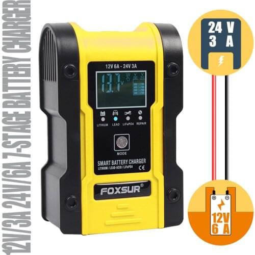 12V 6A 7-Stage Automatic Smart Battery Charger,Motorcycle & Car Charger, Lead-Acid LiFePO4 AGM GEL SLA WET Deep Cycle Batteries