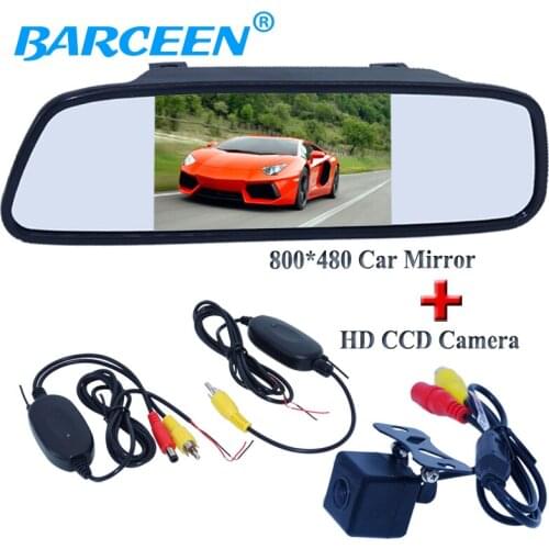 Car receiver and transmitting +5" car back up mirror monitor +hd ccd image sensor car rearview camera fit into types of cars