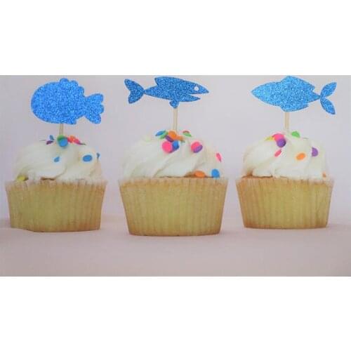 Glitter Fish ocean wedding birthday cupcake toppers party cake decoration doughnut food picks