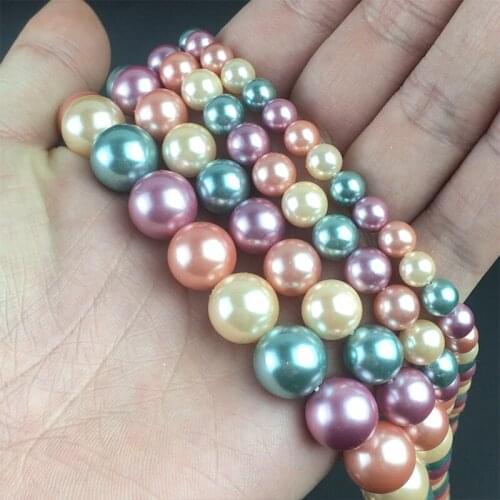 Natural Shell Pearls Beads Green Orange Purple Round Loose Beads For DIY Jewelry Making Bracelet Accessories 15''6/8/10/12mm