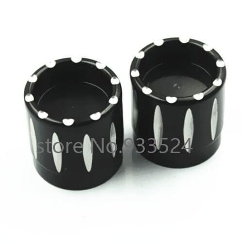 Black CNC Groove Front Axle Cap Nut Cover For Harley Dyna Blackline V-Rod FXSB