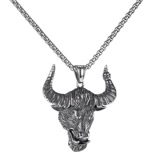 Cyue Fashion 316L Stainless Steel Punk Necklace Chain Retro Bull Head Pendant charm For Boy Jewelry