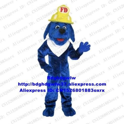 Long Fur Blue Fireman Fire Dog Firefighter Dog Mascot Costume Adult Cartoon Character Enterprise Propaganda Fancy High zx2487
