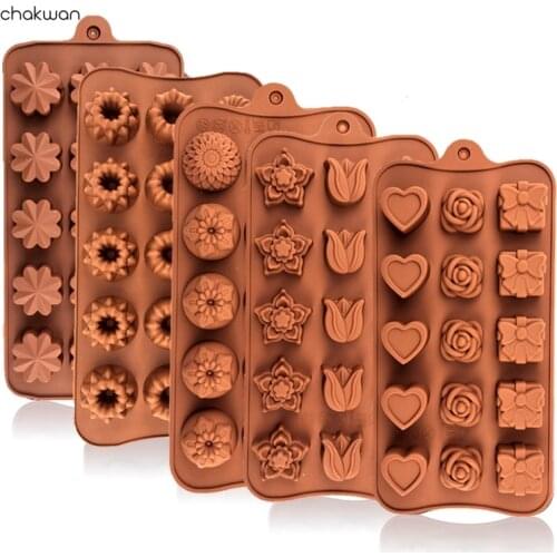 Chocolate mould 9 shapes 15 Cavity Silicone Flower Rose Flowers Chocolate Baking Ice Tray Fondant Sugarcraft Cake Mold