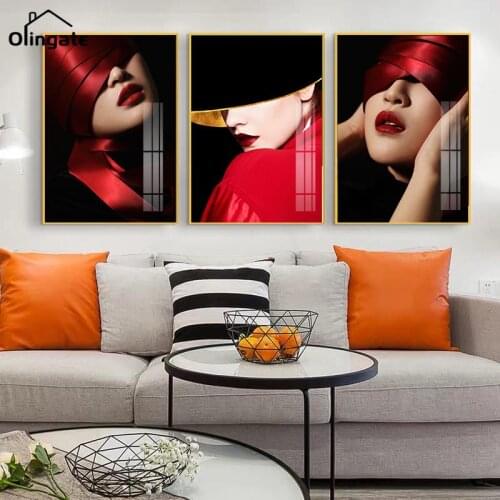 Sexy Girl Canvas Painting Modern Abstract Red Lip Silk Dancer Poster and Print for Living Room Aisle Home Decor Wall Art Picture