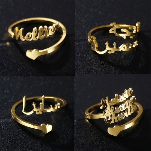 Personalized Custom Ring Women Men Multiple Names Stainless Steel Adjustable Knuckle Arabic Names Couple Rings Family Jewelry