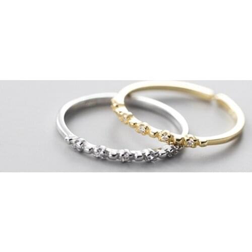 Real 925 Sterling Silver Zircon Adjustable Ring For Fashion Women Party Minimalist Fine Jewelry Bohemian Accessories