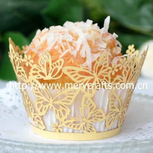Laser cut red and gold dancing butterfly party favors,wedding decoration cupcake wrapper