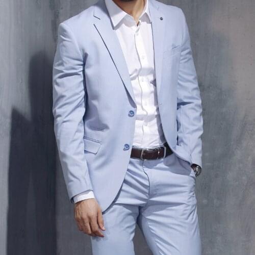2 Pieces Mens Suit Slim Fit Light Blue Two Buttons Costume Tuxedos Suit Groomsman Wedding Suits Bridegroom Men clothes