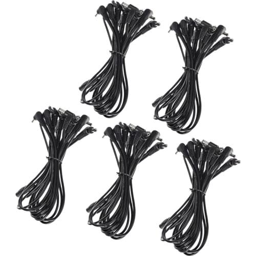 Pack of 5 Black 1 to 11 Right Angle Daisy Chain Effects Power Supply Cable Wire