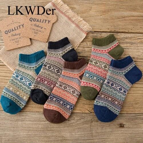 LKWDer 5 Pairs Mens Socks Casual Vintage Fashion Male Socks Autumn Winter Warm Thicked Cotton Wool Sock Male Meias Calcetines
