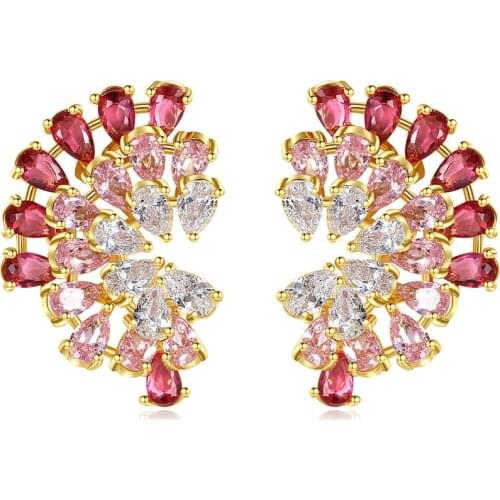 New Design Colorful Wing Stud Earrings for Women Party Water Drop Red/White CZ Silver Color Fashion Jewelry