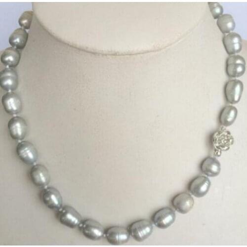 7-8mm gray oval rice pearl choker necklace flowr clasp natural Freshwater PEARL Women Jewelry 35cm 43cm 15'' 17