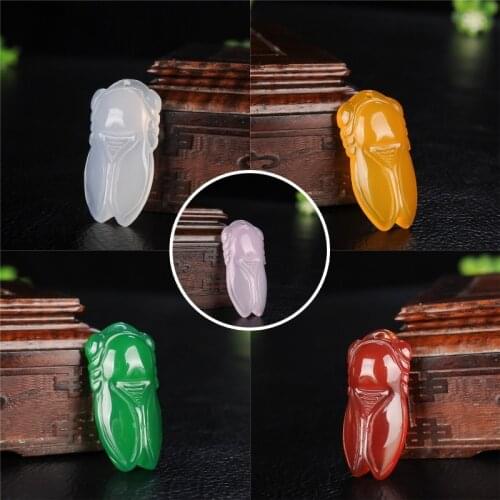 Natural Green Jade Cicada Pendant Necklace Chinese Chalcedony Carved Charm Jewelry Accessories Amulet Fashion Men Women Gifts