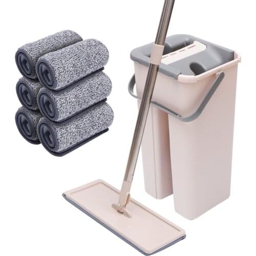 Flat Squeeze Mop And Bucket Hand Free Wringing Floor Cleaning Mop Microfiber Mop Pads Wet Or Dry Usage On Hardwood Laminate Tile