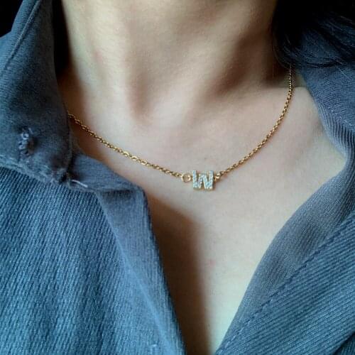 Simple CZ A-Z Letter Pendant Charm Necklace Shinning Micro Pave Zircon 26 Initial Alphabet Name Necklace Stainless Steel Chain