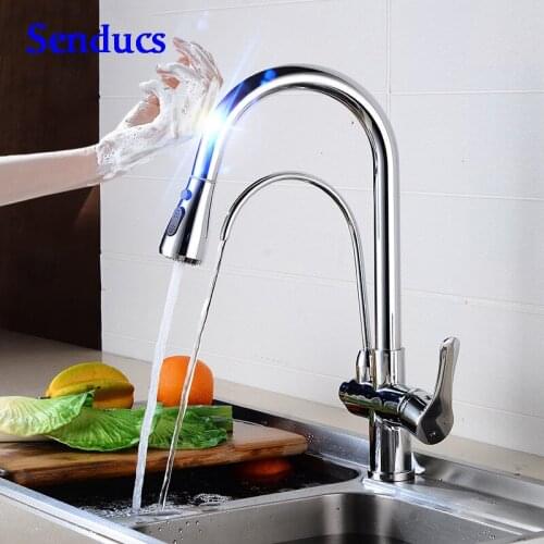 Touch Filter Kitchen Faucet Senducs Chrome Pull Out Kitchen Mixer Tap Three Way Sensor Touch Kitchen Filter Kitchen Mixer Faucet