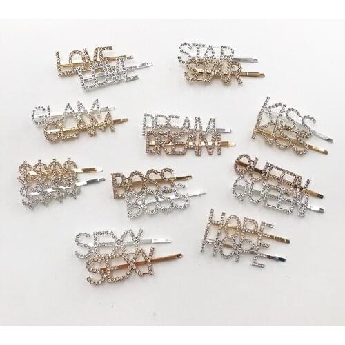 FDshine Hairpins Crystal Shiny Rhinestones Word Letters Hair Clips Women Styling Tool Hairgrip Diamond Hair Accessories Clamp