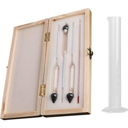 Hydrometer Tester Vintage measuring bottle wooden box Set Tools Alcoholmeter Alcohol Meter Wine Concentration Meter Thermometer