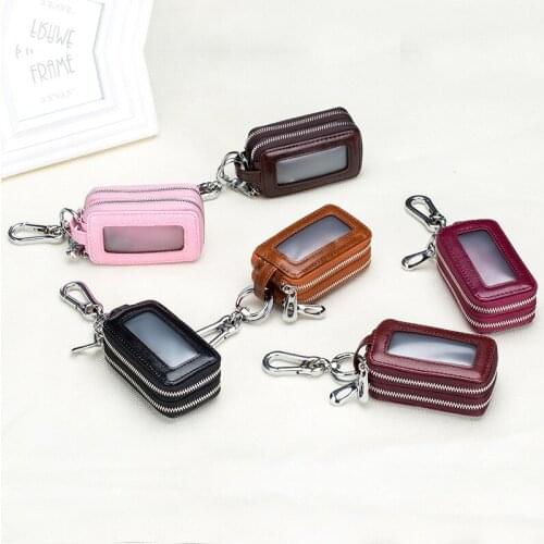 Top Luxury Genuine Cowhide Key Chains Bag Female Vertical Square Zipper Key Chain Double Layer Mens Keys Bags Waist Hanging Key