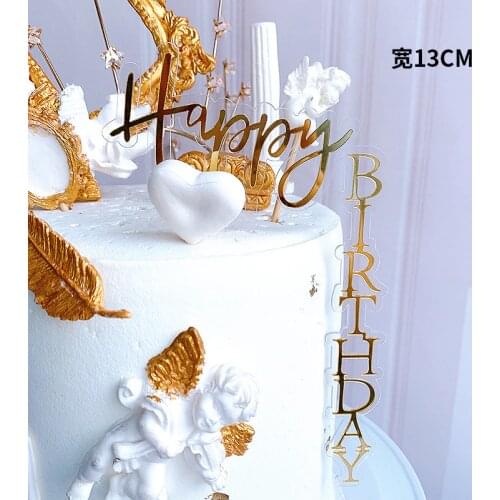 Gold Happy Birthday Cake Topper Acrylic Love You for Ever Wedding Cupcake Topper For Wedding Birthday Party Cake Decorations