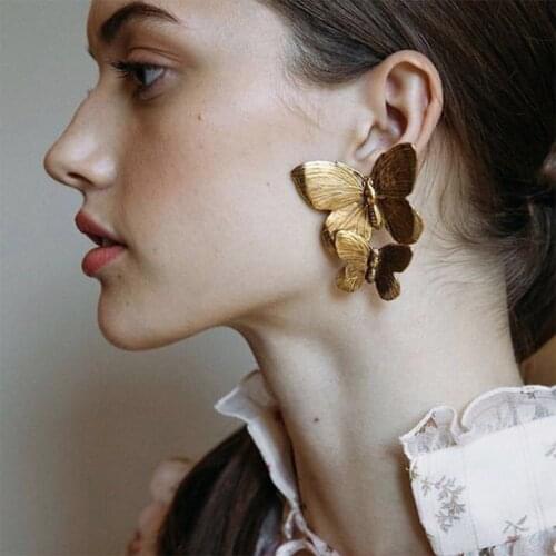 Vintage Women Butterfly Dangle Earring Gold Metal Fashion Big Statement Earring Girls Party Animal Jewelry