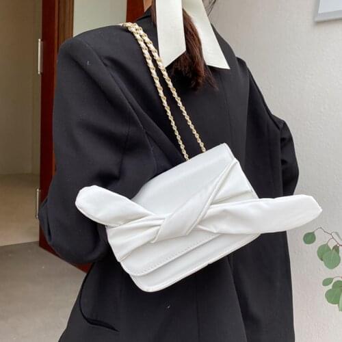 Womens PU Leather Purse Handbags Pearl Chain Bowknot Ladies Underarm Messenger Bags Female Small Square Shoulder Bag Bolsas