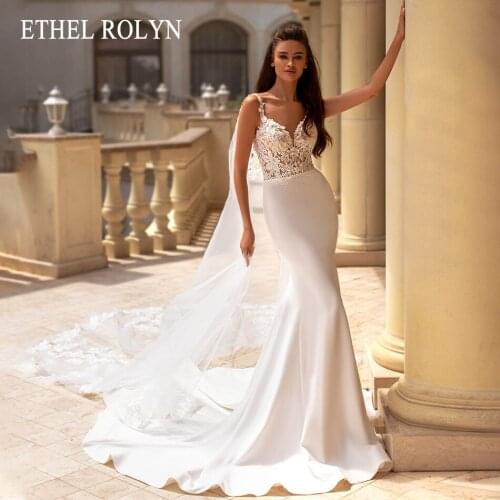 ETHEL ROLYN Mermaid Wedding Dress 2021 Beading Sweetheart With Shawl Bride Lace Flowers Backless Spaghetti Straps Bridal Gowns