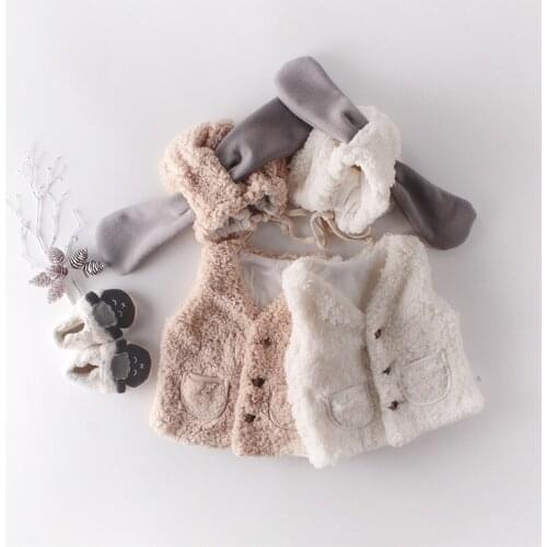 Newborn Baby Clothes Faux Fur Baby Girl Clothes Winter Baby Vest + Hat 2Pcs Toddler Clothing Set Cute Infant Girl Boy Clothes