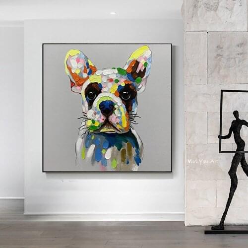 100% Hand Painted Cool Dog Canvas Oil Paintings Wall Art Home Decoration for Living Room Home Animals Decor for Kids Room