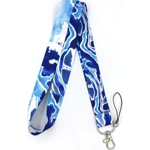 100pcs Kanagawa Hokusai Waves Fashion simple keychain mobile phone neck lanyard key ID card mobile phone USB key lanyard