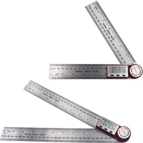 2 in 1 Stainless Steel Digital Protractor 0-400mm Adjustable Angle:0-360° W/ Locking Function for Woodworking Carpenter