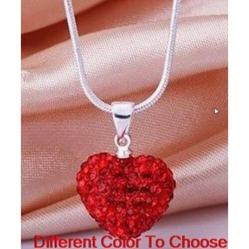 5pcs/lot 10*14mm Mix multicolor white rose silver plated snake chain heart beads crystal necklace women men gift v643