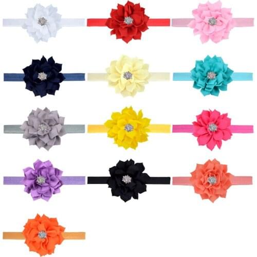 5pcs/lot Boutique Rhinestone Lotus Headband 9 CM Sharp Angle Fabric Flower Baby Hairband Newborn Photography Headwear 13 Colors