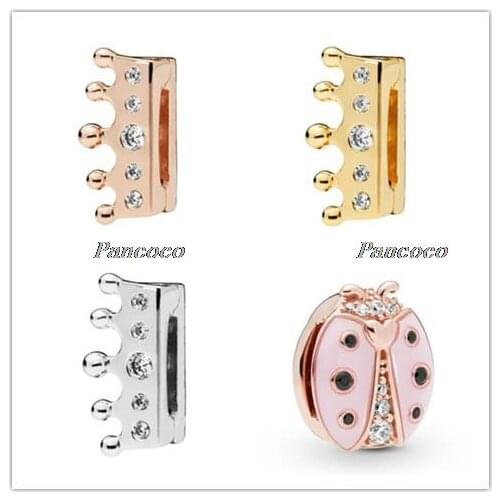 925 Sterling Silver Bead Charm Rose Reflexions Pink Ladybird Clip Stopper Lock Beads Fit Pandora Bracelet Diy Jewelry