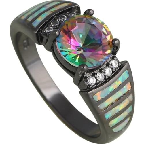 Brand Designer Mystic Zircon White Fire Opal Silver Stamped Wholesale Retail fashion jewelry Ring USA Size #5#6#7#8#8.5 OR732A
