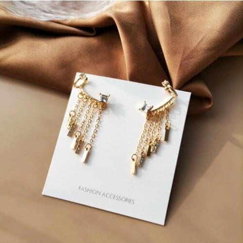 Zircon rhinestone ear bone clip tassel one-piece earrings elegant temperament female fashion earrings jewelry