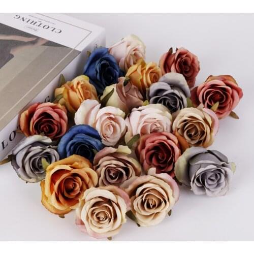 5 Pcs/lot Artificial Rose Flower Head Multi Color Silk Fabric Wedding Arch Arrangement Decoratin Home Bathroom Wreath Ornaments