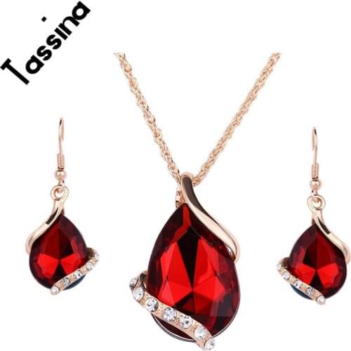 Tassina New Women Jewelry Set Love Heart Rose Gold Color Crystal Pendant Earrings Set Fashion Jewelry Wholesale TNXS2106