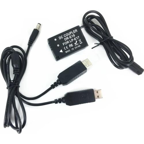 LP-E17 Dummy Battery Coupler Adapter+ Dual USB Charging Cable for Canon Camera and Power Bank replace DR-E18 E17 as ACK-E17
