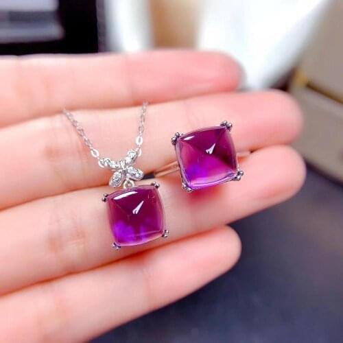 Best Gift Natural And Real Amethyst Set 925 sterling silver Fine jewelry 1pc Ring,1pc Pendant