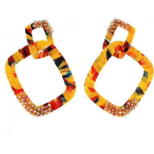 Chunky Crystal Bead Colorful Cloth Thread Square Dangle Earrings for Women Florate Brand Acrylic Pendant Drop Statement Earring