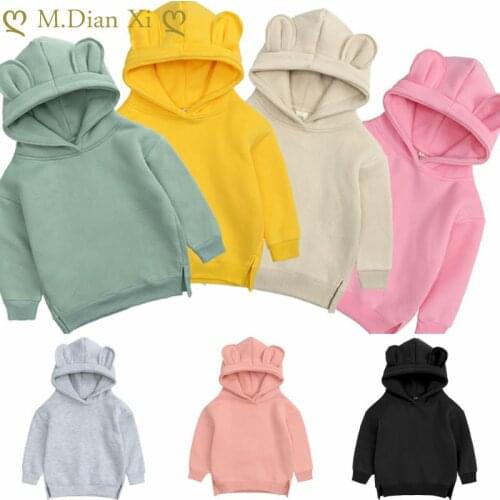 Infant Baby Boys Girls Unisex Solid Clothing Winter Spring Sweater Cute Ear Hoodies Thicken Fleece Sweatershirt Children Clothes