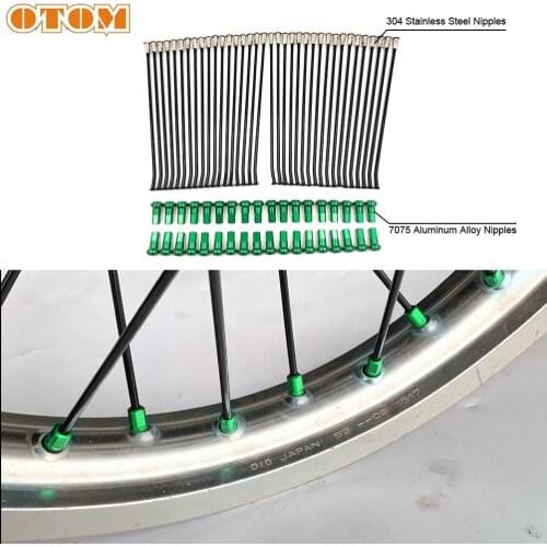 OTOM 36 Pcs Bicycle Spokes W/ Nipple Motorcycle Stainless Steel 21" Front 19" Rear Wheel Rim Black Wire Cap Set For KAWASAKI KLX