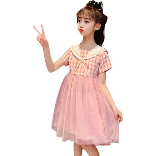 Girls Dress Mesh Dresses For Girl Plaid Pattern Party Dress Child Patchwork Girls Clothing 6 8 10 12 14