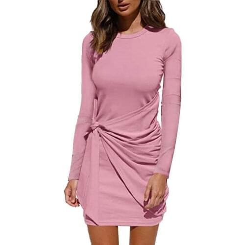Dresses For Women 2021 New O Neck Long Sleeve Basic Dress Solid Color Casual Slim Cotton Soft T-Shirt Dresses Clothes for Women