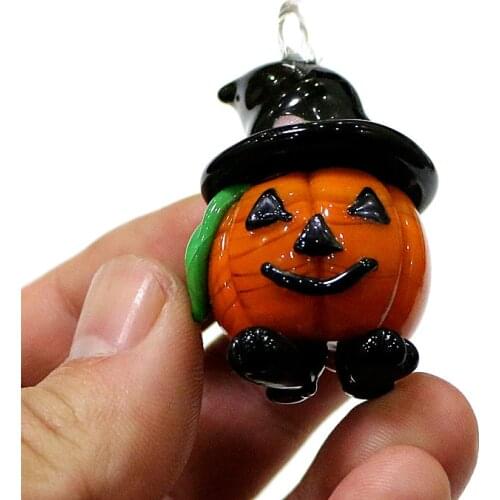 Hanging Creative Glass Cartoon Pumpkin Figurines Japanese Style Cute Witch Image Ornaments Halloween Party Kawaii Decor Pendant
