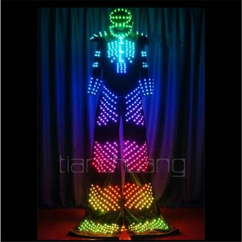 TC-109 Full color LED light robot stilts costumes colorful led wear ballroom dance dj luminous suit mens helmet programmable led